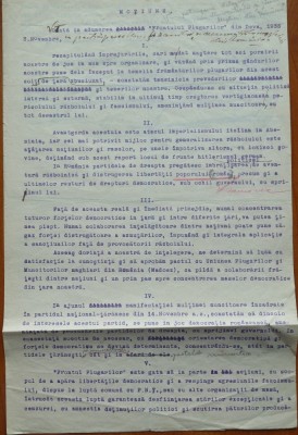 Motiune votata la adunarea Frontului Plugarilor din Deva cu part. MADOSZ , 1935 foto