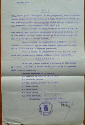 Pretura Plasei Gheorghieni ,Decizie de neautorizare a unei adunari publice ,1935 foto