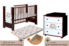 Patut + Comoda KLUPS Teddy With Stars Wenge + Saltea Fibra MyKids foto