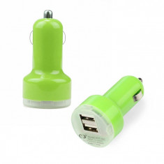 Adaptor Priza Bricheta 12-24V Auto 2 x USB 2Ah DC 5V Verde Universal C84 foto