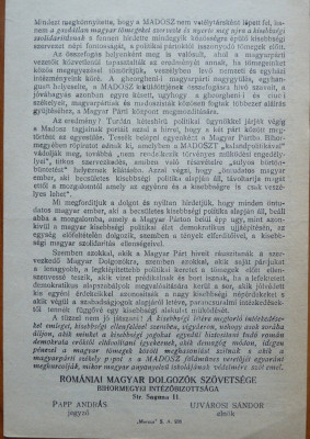 Manifest original , socialist , in limba maghiara al MADOSZ , 1935 foto