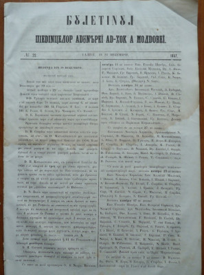 Buletinul sedintelor Adunarii Ad - hoc a Moldovei , nr. 22 , 1857 foto