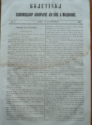 Buletinul sedintelor Adunarii Ad - hoc a Moldovei , nr. 7 , 1857 foto