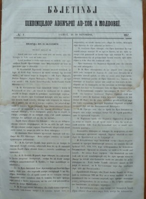 Buletinul sedintelor Adunarii Ad - hoc a Moldovei , nr. 7 , 1857 foto