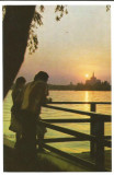 @carte postala(ilustrata)-BUCURESTI-Lacul Herastrau, Necirculata, Printata