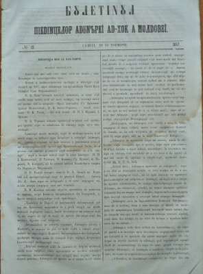 Buletinul sedintelor Adunarii Ad - hoc a Moldovei , nr. 12 , 1857 foto
