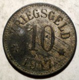 F.236 GERMANIA WWI KRIEGSGELD 10 STADT GEROLZHOFEN 1917 20mm