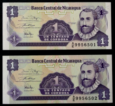 LOT Nicaragua 2 x 1 centavo 1991 serii consecutive UNC ** foto