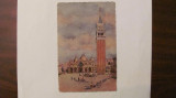 CY - Ilustrata VENEZIA &quot;Piata San Marco &amp; Clopotnita&quot; veche acuarela Italia 1930, Circulata, Printata