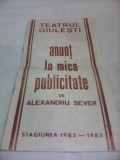 Cumpara ieftin PLIANT RECLAMA TEATRUL GIULESTI ANUNT LA MICA PUBLICITATE STAGIUNEA 1982-1983