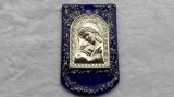 Argint MEDALION ICOANA FECIOARA MARIA cu PRUNCUL pe STICLA MURANO superb UNIC, Ornamentale