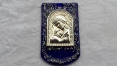 argint MEDALION ICOANA FECIOARA MARIA cu PRUNCUL pe STICLA MURANO superb UNIC