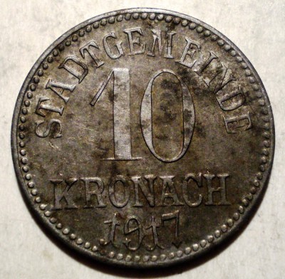 F.186 GERMANIA WWI STADT KRONACH NOTGELD 10 1917 20mm foto