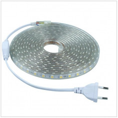 Banda Led 220v alb rece 5 metri izolatie apa ip67 300 led 5050 scafa mobila foto