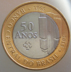 BRAZILIA KM#NEW - 1 Real 2015 UNC &amp;quot;50 Ani BANCA CENTRALA&amp;quot; 27mm foto