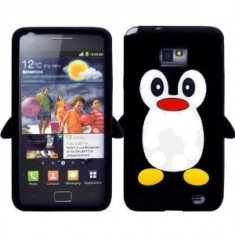 Husa silicon negru pinguin Samsung Galaxy S2 + folie protectie cadou foto
