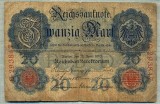 A 75 BANCNOTA-GERMANIA- 20 MARK-anul 1910 -SERIA 293847 -starea care se vede