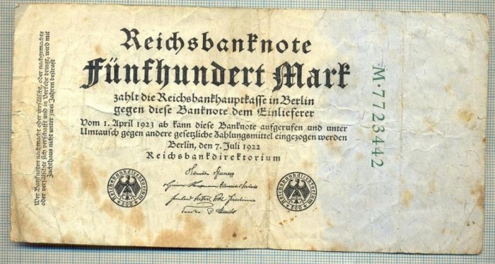 A 29 BANCNOTA-GERMANIA - 500 MARK- anul 1923 -SERIA 7723442-starea care se vede