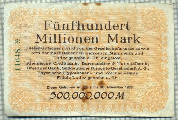 A 44 BANCNOTA-GERMANIA-500milion MARK-anul 1923 -SERIA 11648-starea care se vede
