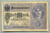 A 82 BANCNOTA-GERMANIA - 5 MARK- anul 1917 -SERIA 10056130 -starea care se vede, Europa