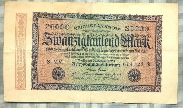 A 97 BANCNOTA-GERMANIA -20 000 MARK- anul 1923-SERIA 664122 -starea care se vede