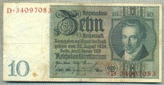 A 60 BANCNOTA-GERMANIA- 10 MARK- anul 1929 -SERIA 34097083 -starea care se vede