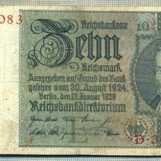 A 60 BANCNOTA-GERMANIA- 10 MARK- anul 1929 -SERIA 34097083 -starea care se vede