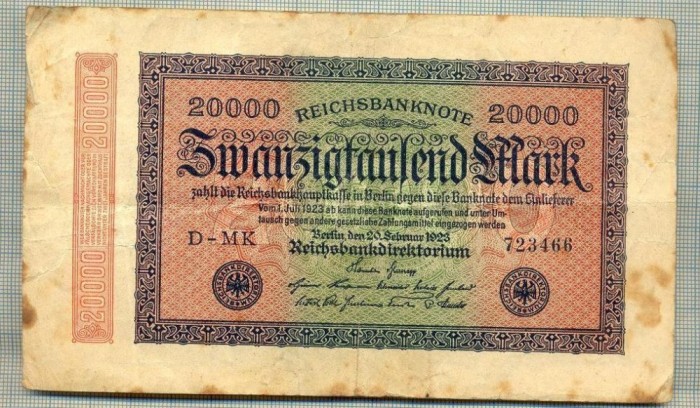A 71 BANCNOTA-GERMANIA -20 000 MARK- anul 1923-SERIA 723466 -starea care se vede