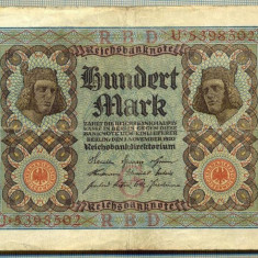 A 16 BANCNOTA-GERMANIA- 100 MARK- anul 1920 -SERIA 5398502 -starea care se vede