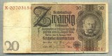 A 59 BANCNOTA-GERMANIA- 20 MARK- anul 1929 -SERIA 00703154 -starea care se vede