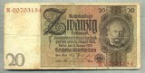 A 59 BANCNOTA-GERMANIA- 20 MARK- anul 1929 -SERIA 00703154 -starea care se vede, Europa