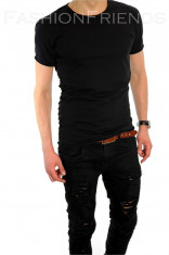 Tricou negru - tricou barbati - tricou slim fit - tricou fashion - 6289 P4-4 foto