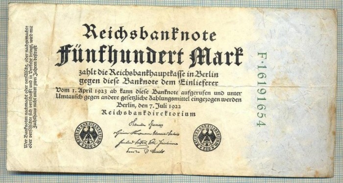 A 70 BANCNOTA-GERMANIA- 500 MARK- anul 1923 -SERIA 16191654 -starea care se vede