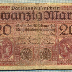 A 31 BANCNOTA-GERMANIA - 20 MARK- anul 1918 -SERIA 5369412 -starea care se vede