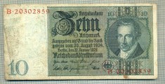 A 78 BANCNOTA-GERMANIA- 10 MARK- anul 1929 -SERIA 20302859 -starea care se vede