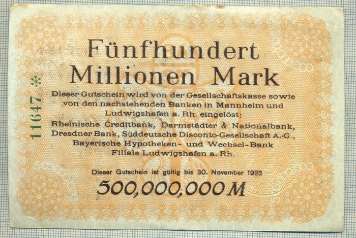 A 26 BANCNOTA-GERMANIA-500milion MARK-anul 1923 -SERIA 11647-starea care se vede