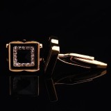Butoni in forma GOLDEN SQUARE metalici cu strasuri + cutie simpla cadou