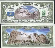 !!! SUA = FANTASY NOTE = MOUNT RUSHMORE - 2015 - UNC foto