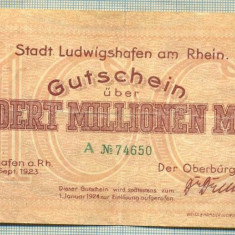 A 28 BANCNOTA-GERMANIA-100 MILION MARK-anul 1923-SERIA 74650-starea care se vede