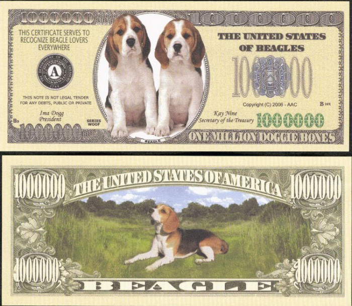 !!! SUA = FANTASY NOTE = BEAGLE - 2006 - UNC / SERIA CAINI , WOOF