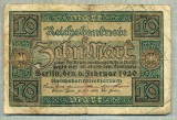 A 46 BANCNOTA-GERMANIA - 10 MARK- anul 1920 -SERIA 3994208 -starea care se vede