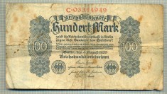 A 04 BANCNOTA-GERMANIA- 100 MARK- anul 1922 -SERIA 03384949 -starea care se vede