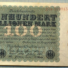 A 62 BANCNOTA-GERMANIA -100 MILION MARK- anul 1923 -SERIA.. -starea care se vede