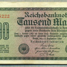 A 33 BANCNOTA-GERMANIA - 1000 MARK- anul 1922 -SERIA 386222 -starea care se vede