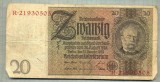 A 61 BANCNOTA-GERMANIA- 20 MARK- anul 1929 -SERIA 21930505 -starea care se vede