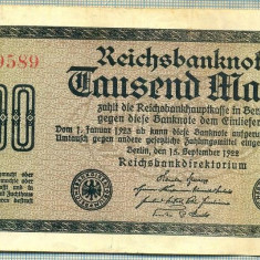 A 72 BANCNOTA-GERMANIA - 1000 MARK- anul 1922 -SERIA 809589 -starea care se vede