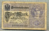 A 83 BANCNOTA-GERMANIA - 5 MARK- anul 1917 -SERIA 15616387 -starea care se vede, Europa