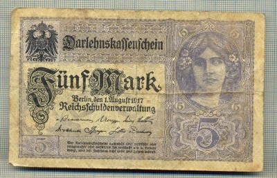 A 83 BANCNOTA-GERMANIA - 5 MARK- anul 1917 -SERIA 15616387 -starea care se vede foto