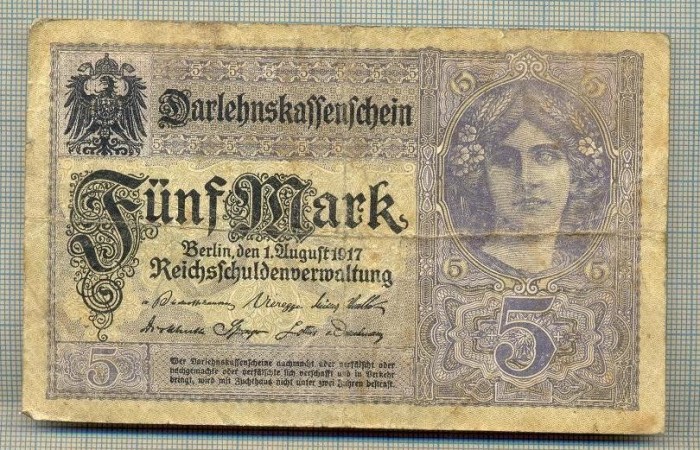 A 83 BANCNOTA-GERMANIA - 5 MARK- anul 1917 -SERIA 15616387 -starea care se vede