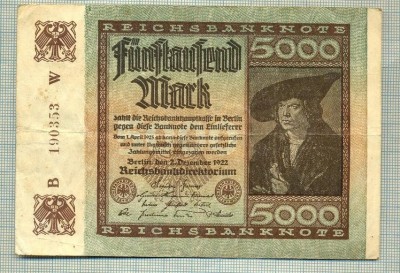 A 49 BANCNOTA-GERMANIA - 5000 MARK- anul 1922 -SERIA 190353 -starea care se vede foto